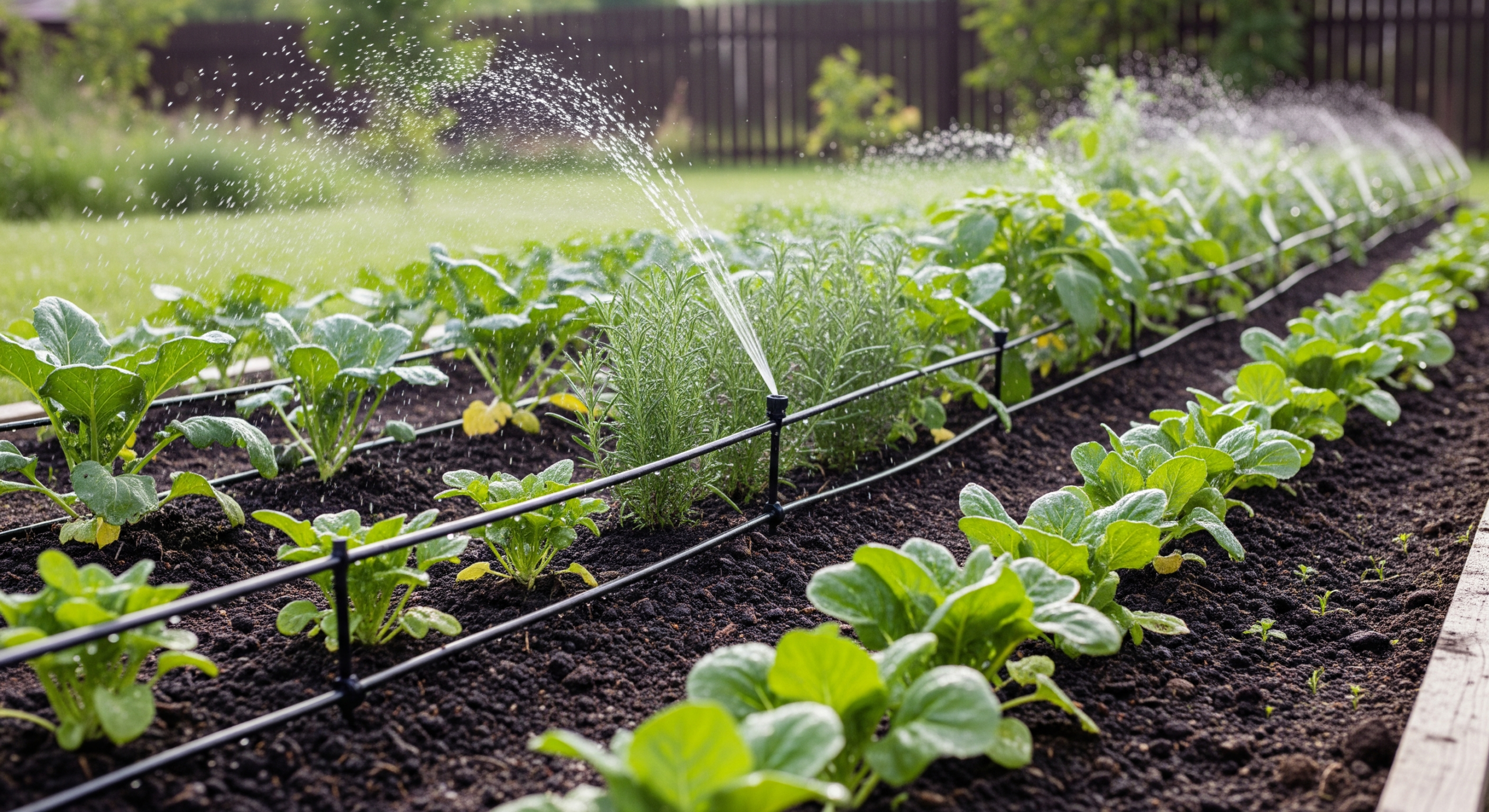 Hình minh họa cây vườn đứng trông hệ thống tưới cây tự động