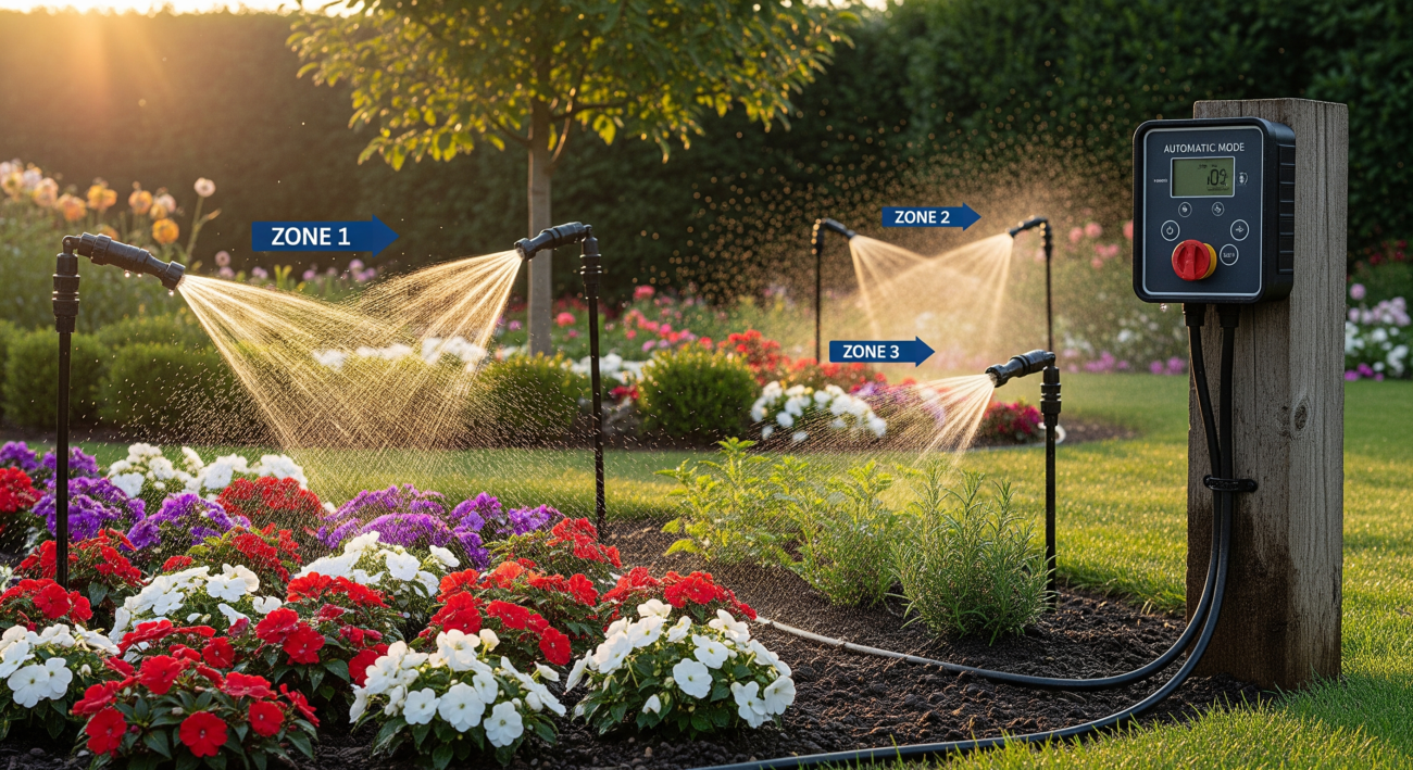 Hệ thống tưới cây tự động phun theo zone