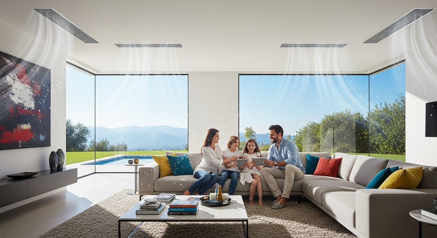 Biệt thự hiện đại thông minh với hệ thống điều hòa không khí nhiệt độ và tự động đóng ngắt dựa trên đo lường năng lượng tiêu thụ tiết kiệm điện Biệt thự hiện đại thông minh với hệ thống điều hòa không khí nhiệt độ và tự động đóng ngắt dựa trên đo lường năng lượng tiêu thụ tiết kiệm điện