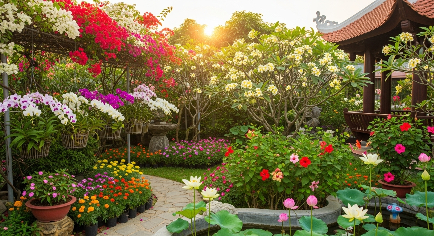 Hệ thống cây tươi tốt nhờ Hệ Thống Tưới Nước Tự Động