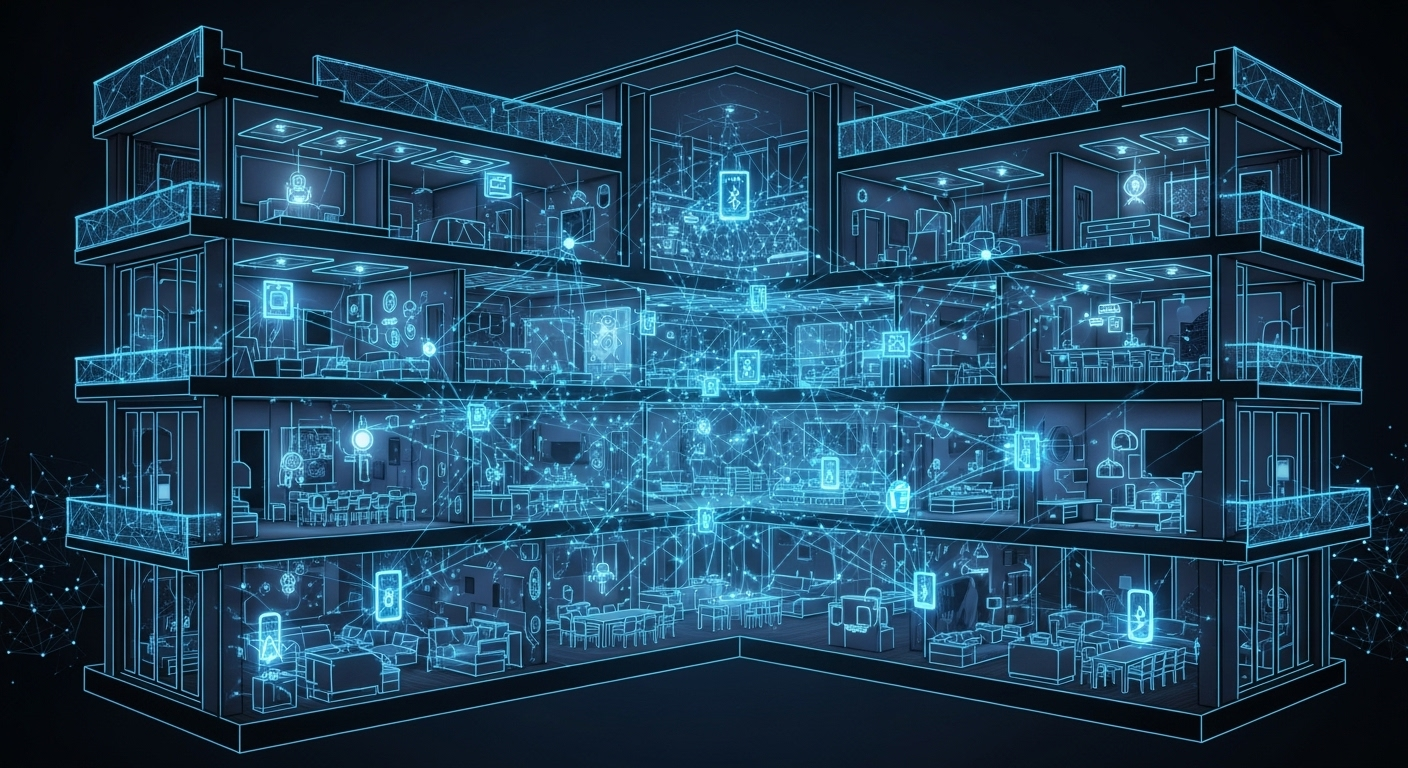 mạng lưới Bluetooth Mesh phủ sóng toàn bộ biệt thự nhiều tầng.