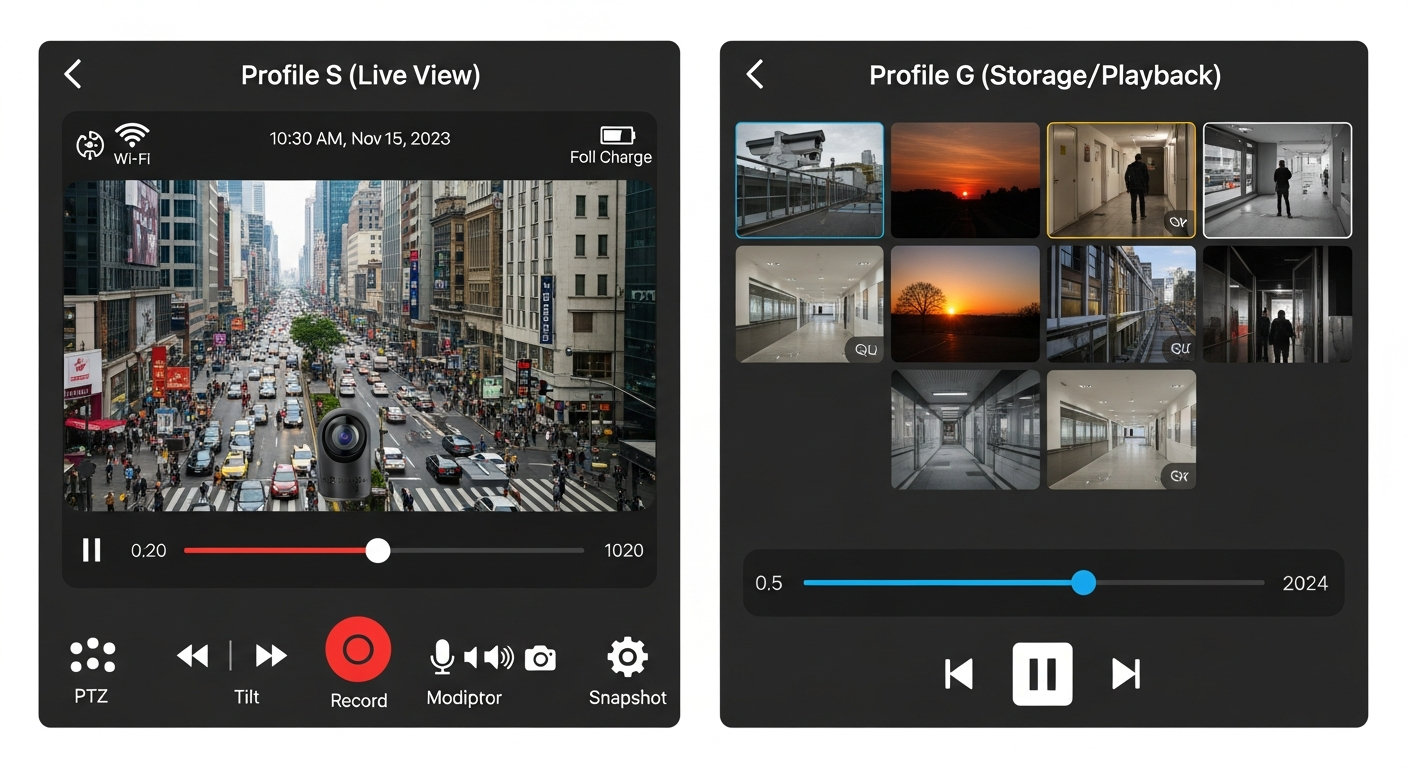 chức năng của Profile S (Live View) và Profile G (Storage/Playback)