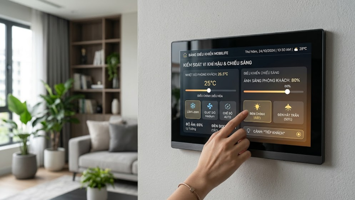 Cận cảnh màn hình cảm ứng IPS góc nhìn rộng của Wallpad MobiLife