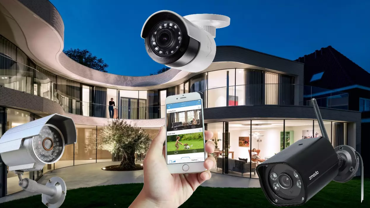 Sơ đồ bảo vệ an ninh đa lớp chu vi sân vườn kết hợp camera AI và cảm biến chấn động mặt kính căn hộ